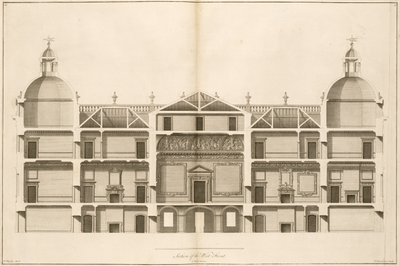 Houghton Hall: seção da frente oeste, gravada por Pierre Fourdrinier, 1735 (ver também 64902 e 64903) de Isaac Ware