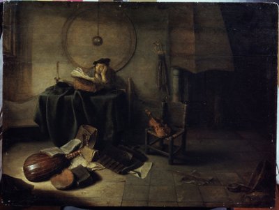 ""Melancolia II"" (Melancolia II (Cientista em seu estúdio)) Um homem estudando música, expressão pensativa. Pintura de Isaac de Jouderville (1613-1648) Serpoukhov, Museu Estadual de História e Arte de Isaac de Jouderville