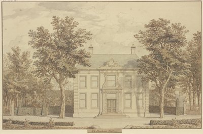 Jardim com sebe de teixos e uma casa entre duas árvores de Isaac de Moucheron