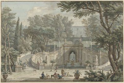 Vista do jardim da Villa d&39;Este em Tivoli, c.1725 de Isaac de Moucheron
