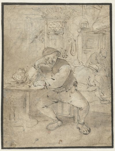 Camponês sentado, encostado a uma mesa de Isaac van Ostade