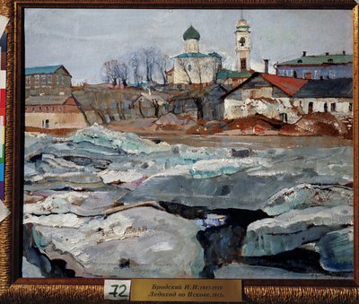 La glace a la derive um Pskov (Gelo à deriva em Pskov). Peinture de Isaak Izrailevich Brodsky (Brodski) (1884-1939). Huile sur carton de Isaak Israilevich Brodsky