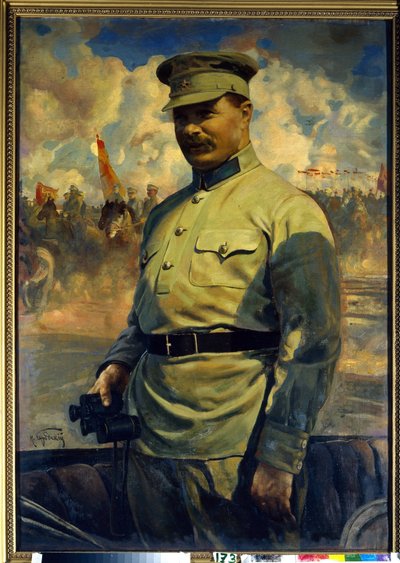 Portrait du leader bolchevique Mikhail Vassilievitch Frounze (1885-1925). (Retrato do líder bolchevique M. V. Frunze). Peinture de Isaak Izrailevich Brodsky (Brodski) (1884-1939), huile sur toile de Isaak Israilevich Brodsky