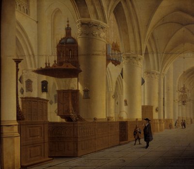 Interior de St. Bavo em Haarlem (óleo em madeira de carvalho) de Isaak Nickelen