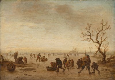 Patinadores no gelo, c.1642-45 (óleo sobre madeira de carvalho) de Isack van Ostade