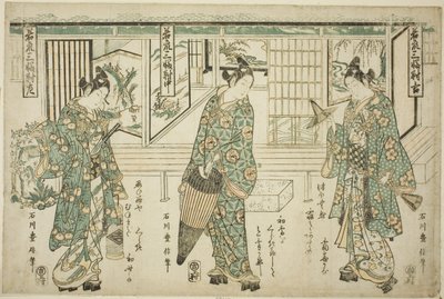 Homens jovens da moda - um conjunto de três (Wakashu sanpukutsui) de Ishikawa Toyonobu