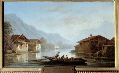 Pescadores suíços na Interlaken. Pintura por Isidore Dagnan (1794 - 1873) de Isidore Dagnan