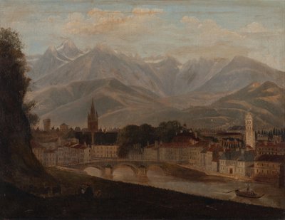 Vista de Grenoble, com a cadeia de montanhas Belledonne ao fundo 1831 (óleo sobre tela) de Isidore Dagnan