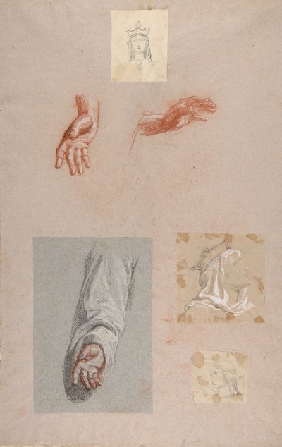uma. Mãos de registro inferior de Saint Remi, b. Cabeça do registo superior de Santa Clotilde..., séc. de Isidore Pils