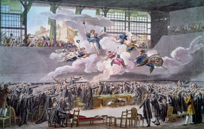 Revolução Francesa: "Le oath du jeu de Paume le 20 juin 1789" Os deputos juram não se separar até que uma Constituição seja corrigida. Gravura de Isidore Helman (1743-1809) 1789 Paris, B.N. de Isidore Stanislas Helman