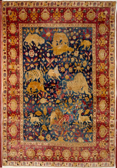 Arte islâmica: Tapete de seda com decoração animal "Peytel". Feito em Kashan. Paris do século XVI, Museu do Louvre de Islamic School