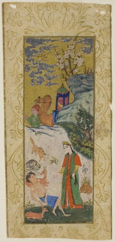 Layla Visiting Majnun in the Desert, página de uma cópia do Khamsa de Nizami de Islamic School