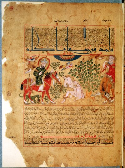 Ms. Arabe 2964 fol.19 O Doutor Anoromachus curando seu irmão mordido por uma cobra, de Tratado de Theriac depois de Galien, 1217 de Islamic School