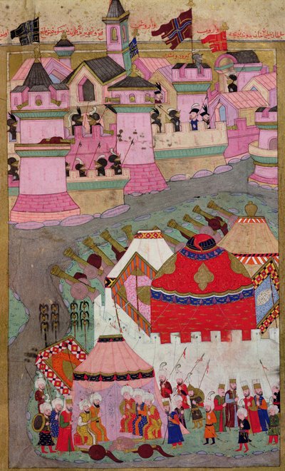 TSM H.1524 Cerco de Viena por Suleyman I (1494-1566) o Magnífico, em 1529, do &39;Hunername&39; de Lokman, 1588 de Islamic School