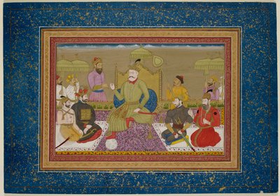 Yusuf Adil Shah entronizado com os próximos quatro monarcas de Bijapur, c.1750 (vellum) de Islamic School