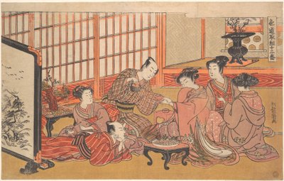 Uma cerimónia de casamento simulada de Isoda Koryusai