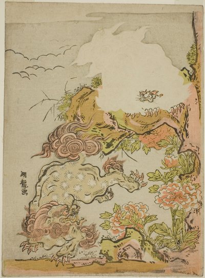 Leões e peônias chinesas de Isoda Koryusai