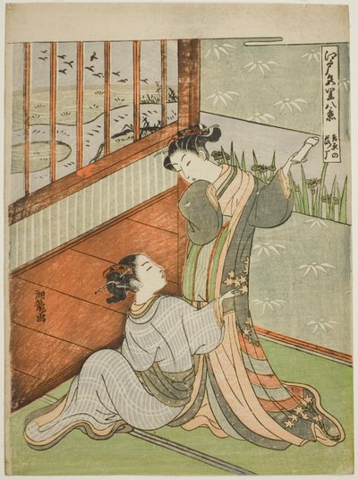 Gansos Descendentes em Yoshiwara (Yoshiwara no rakugan), da série "Eight Views of the Edo Pleasure Quarters (Edo irozato hakkei)" de Isoda Koryusai