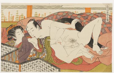 «Beijando-lhe o Peito», n.º 9 de «Doze Encontros no Caminho do Amor» (Shikidō torikumi jūniban) de Isoda Koryusai