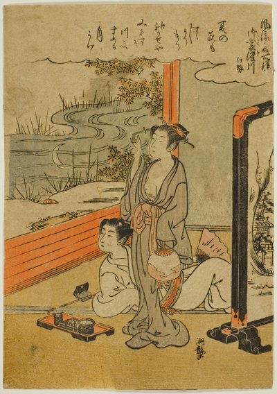 Rio Mimosuso na província de Ise (Mimosusogawa, Ise), da série "Espelhos da moda de lugares famosos (Furyu meisho kagami)" de Isoda Koryusai