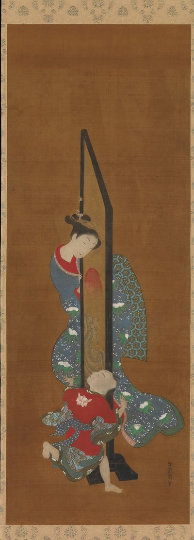 Mãe e filho brincando, século XVIII. de Isoda Koryusai