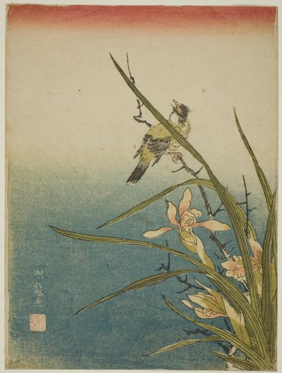 Orquídea e pássaro de Isoda Koryusai