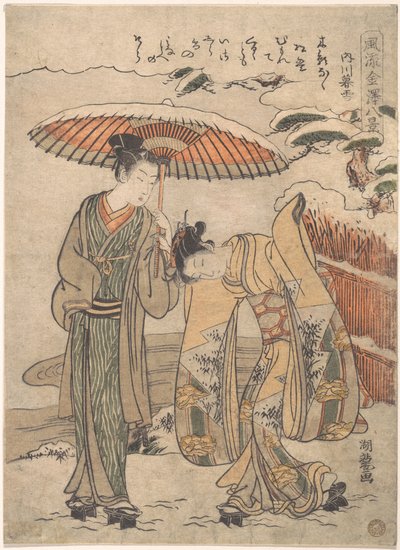 Neve ao entardecer em Uchikawa de Isoda Koryusai