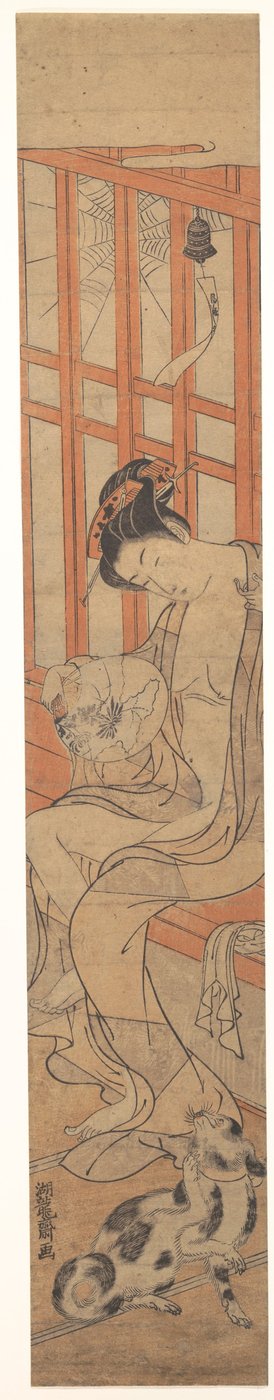 Frau fächert sich nach dem Bad von Isoda Koryusai