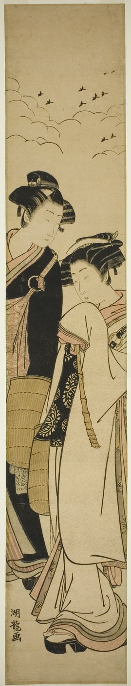 Jovem casal vestido como monges mendicantes (Genpachi e Komurasaki?) de Isoda Koryusai