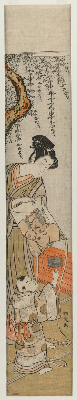 Jovem e criança com uma pipa, início dos anos 1770. de Isoda Koryusai
