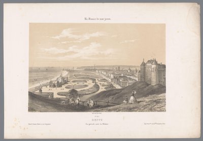Vista de Dieppe do castelo Dieppe. Vue générale Prize du Château (título do objeto) França contemporânea (título da série) La France de nos jours (título da série no objeto) de Isodore Laurent Deroy