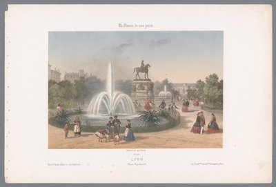 Zicht op de Place Napoléon te Lyon Lyon. Coloque Napoleão (título no objeto) Hedendaags Frankrijk (título da série) França hoje em dia (título da série no objeto) de Isodore Laurent Deroy