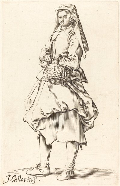 Camponesa com cesto, virado para a esquerda de Israel Henriet after Jacques Callot