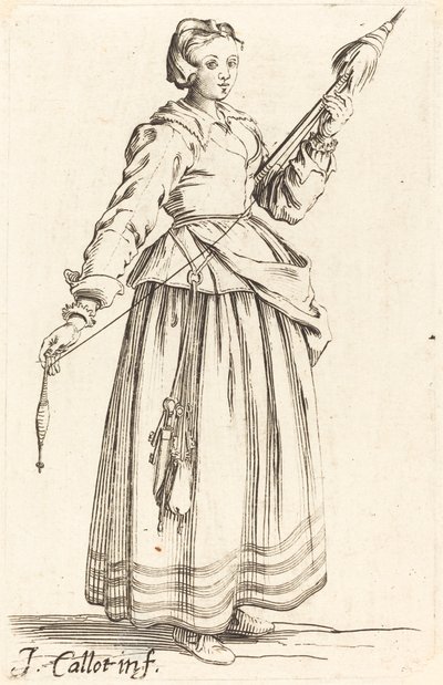 Young Woman with Distaff, Facing Right de Israel Henriet after Jacques Callot