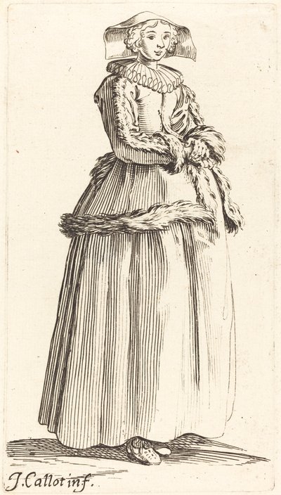 Jovem com as mãos postas, virada para a direita de Israel Henriet after Jacques Callot