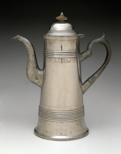 Cafeteira, c. 1820-1840 (estanho, madeira) de Israel Trask