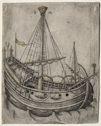 Um navio movendo-se para a direita de Israhel van Meckenem