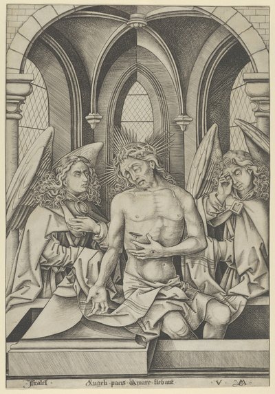 Cristo como o homem de dores entre dois anjos, c. 1500., c. 1500. de Israhel van Meckenem