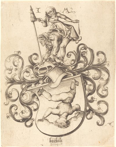 Brasão com Tumbling Boy, c. 14801490. de Israhel van Meckenem