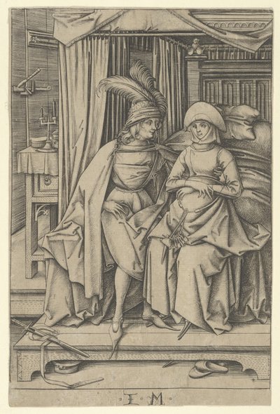 Casal sentado em uma cama, de Scenes of Daily Life,.n.d. de Israhel van Meckenem