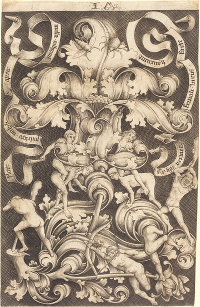 Ornamento com flor e oito selvagens. de Israhel van Meckenem