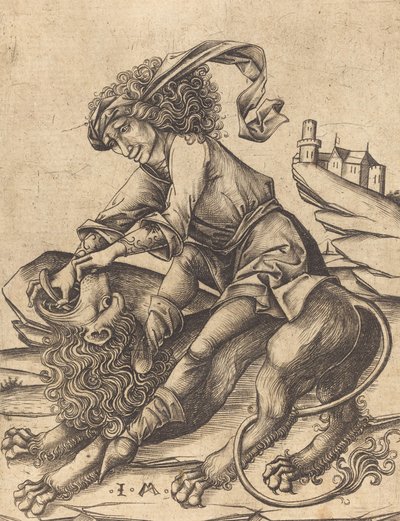 Sansão e o Leão, c. 1475. de Israhel van Meckenem