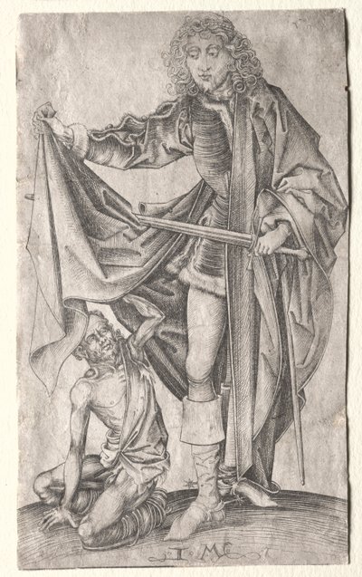 St. Martin dividindo sua capa para um mendigo. de Israhel van Meckenem