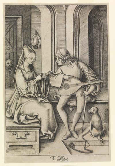 O tocador de alaúde e o cantor (2º estado) de Israhel van Meckenem