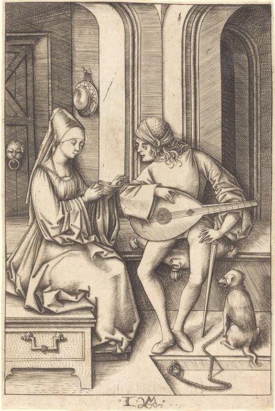 O tocador de alaúde e o cantor, c. 14951503. de Israhel van Meckenem