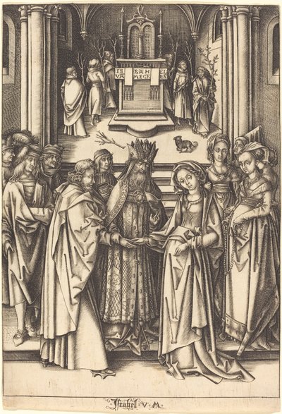 O Casamento da Virgem, c. 14901500. de Israhel van Meckenem