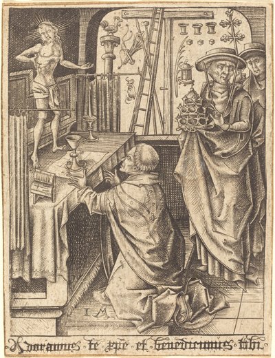 A Missa de São Gregório, c. 14801490. de Israhel van Meckenem