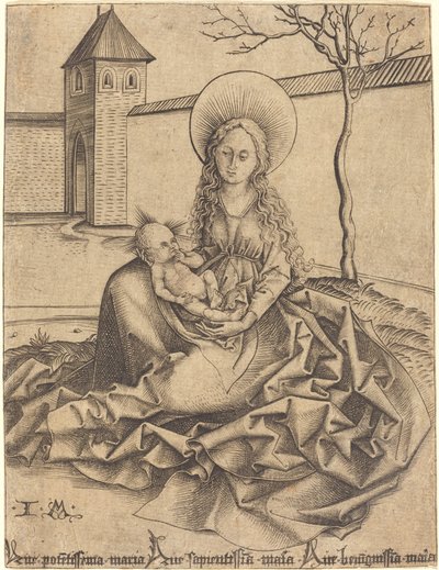 Virgem e criança em um pátio de Israhel van Meckenem after Martin Schongauer