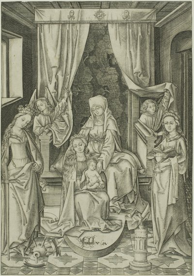 A Madona com Santa Ana, Santa Catarina e Santa Bárbara de Israhel van Meckenem the younger