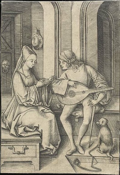 O cantor e o tocador de alaúde de Israhel van Meckenem the younger